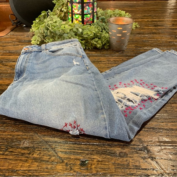Boho Blue Jeans Distressed Bandana Print Embroidered Embroidery Cotton 17 - Picture 4 of 16